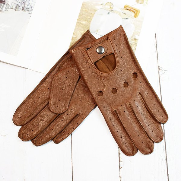 Gants d'été en cuir de cerf pour hommes, doigt complet, fins, creux, sans doublure, pour moto, à la mode