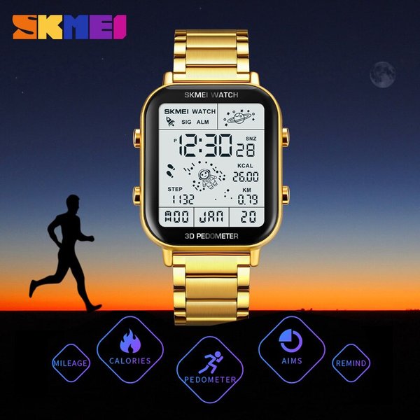 Skmei rücklicht display sport pedo meter digital uhren herren stoppuhr countdown armbanduhr kalender kalorien berechnungs uhr