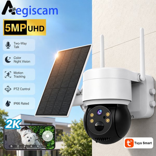 Tuya SmartLife WiFi Solar-Sicherheitskamera 5MP Außenüberwachungskamera Solarbetrieben PIR-Bewegungserkennung Farbnachtsicht Zwei-Wege-Audio Wasserdichte Heim-CCTV-Kamera