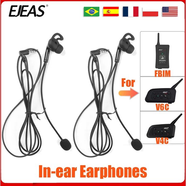 2PCS EJEAS Referee In-ear Earphones 3.5mm Audio Circular Plug Interface for FBIM V4C Plus V6C PRO Motorcycle Helmet Headset