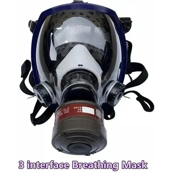 Masque à gaz complet polyvalent à 3 ports sphérique Super clair Masque de protection entièrement scellé Peinture en aérosol Masque à gaz de pollution industrielle