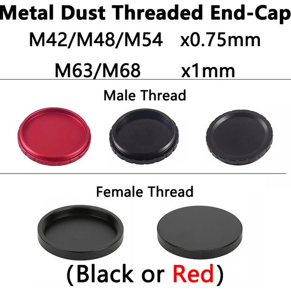 StarDikor M42/M48/M54 x0,75 mm M63/M68 x1 Außen-/Innengewinde, Metallstaub-Endkappe mit Gewinde für MPCC ZWO QHY Astronomisches Teleskop