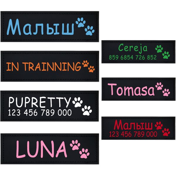 Étiquette personnalisée avec nom de chien, 6 couleurs, harnais pour animaux de compagnie, étiquettes personnalisées, autocollants retirés, identification, sangle de poitrine pour chien, gilet,