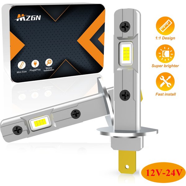 MZGN 2 pièces H1 Led ampoule de phare Mini taille conception sans fil pour voiture lampe à LED 16 pièces puces CSP 6500K blanc 12V 24V Plug and Play
