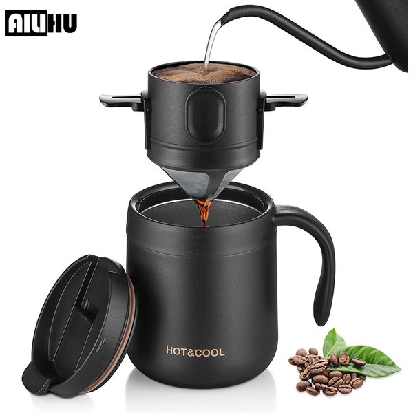 304 Stainless Steel Portable Coffee Filter Drip Coffee Tea Holder Reusable Mug Coffee Dripper Tea Cup Set Coffee Pot Coffeeware
