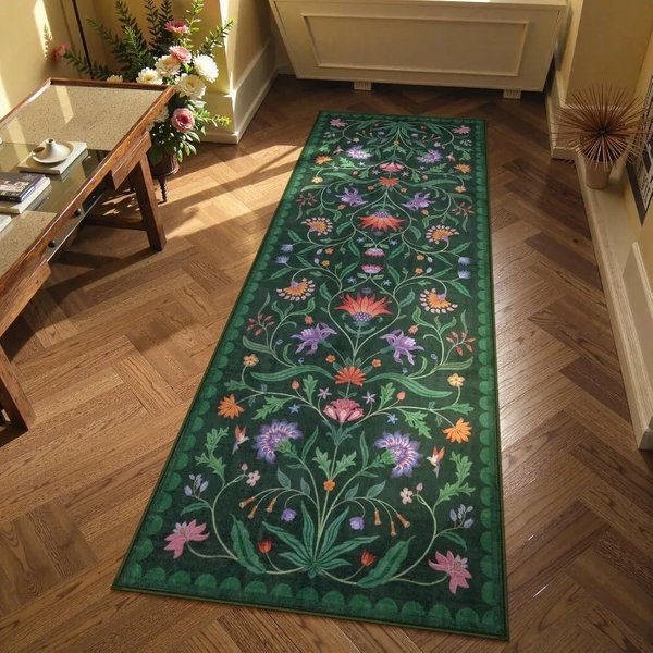 VIKAMA Böhmischer Floral Runner Teppich, Vintage europäischer klassischer Flurteppich, rutschfeste Matte, perfekt für Eingangs- und Flurdekoration