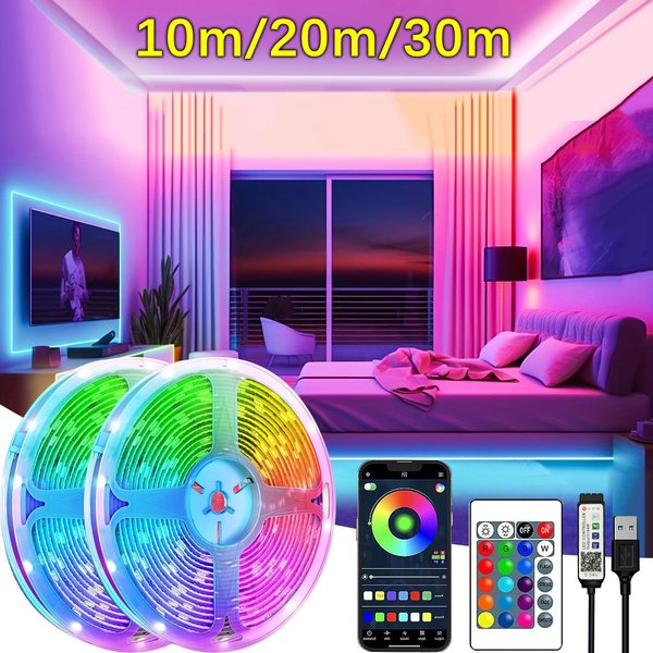 Bande lumineuse Led RGB USB 5V, 10m 20m 30m, ruban Flexible à Diode pour décoration de chambre à coucher, rétro-éclairage TV