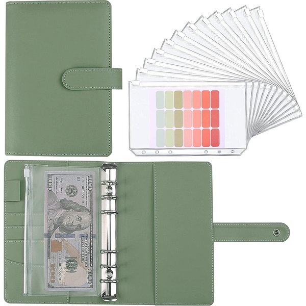Planificateur de classeur de Budget A6 avec 12 enveloppes d'argent, classeur de carnet de notes en cuir PU coloré avec 12 pochettes de classeur A6