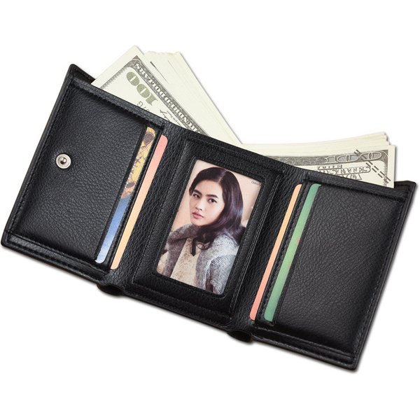 Portefeuille en cuir à trois volets pour hommes, Style court, porte-monnaie à boutons multifonctions avec plusieurs emplacements pour cartes et fenêtre d'identification transparente