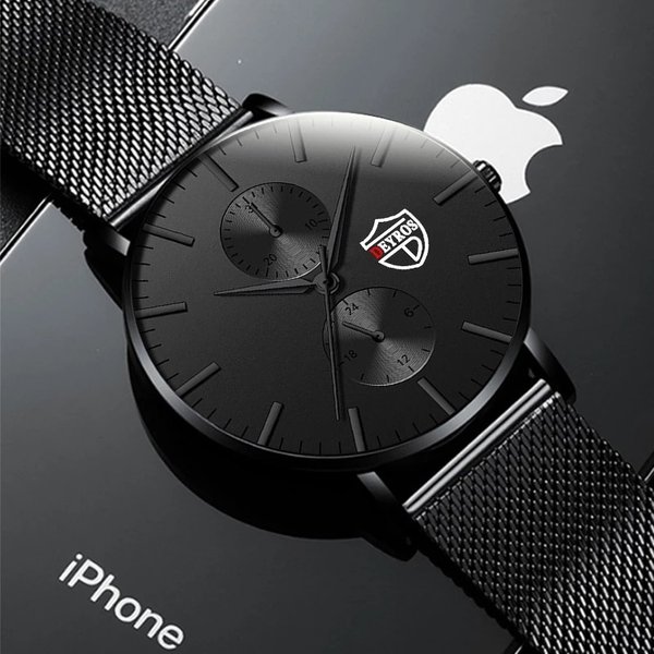 Montre-bracelet à quartz ultra fine en acier inoxydable noir pour hommes, montre-bracelet d'affaires décontractée, ceinture en maille, mode de luxe