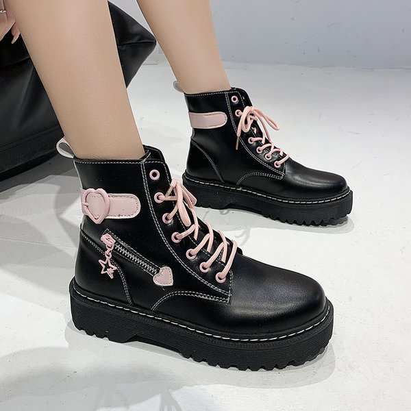 Herbst-und Winter mode neues bequemes Fleece warmes Kreuz mit runden Zehen niedlichen Leder Damen Stiefeletten mit quadratischem Absatz