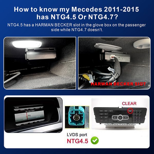 Bezprzewodowy dekoder CarPlay i Android Auto do samochodów Mercedes-Benz serii A, B, C, E, CLA, GLA, GLK, ML oraz Sprinter, wyposażony w moduł NTG4.5 Becker, umożliwiający ulepszenie oryginalnego