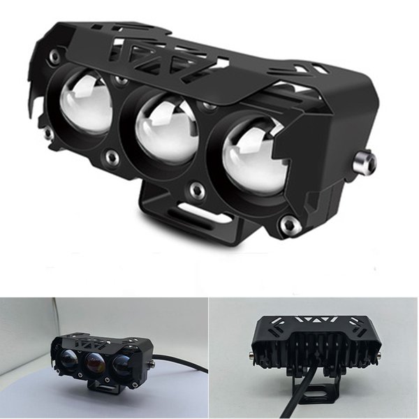 Motorcycle LED Spotlight Dual Color Hi/Low Beam Fog Lamps for Car Trucks SUV UTV 12V 24VMini Lens Headlight Driving Light