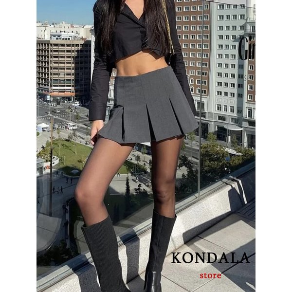 KONDALA Vintage gris foncé Mini jupes femmes volants plissé Sexy Shorts jupes femme mode 2025 Streetwear Mujer Faldas