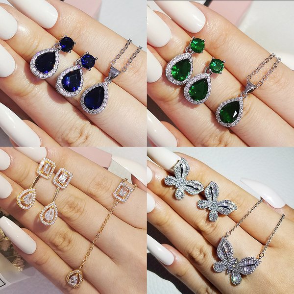2pcs Pack 2023 New Luxury Butterfly Silver Color Bride Dubai Wedding For Women Lady Anniversary Gift Jewelry Bulk Sell J5965