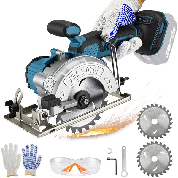 21V Bürstenlose Akku-Kreissäge 140mm Handgeführte Elektrische Mini-Kreissäge mit Einstellbarer Schnitthöhe Tragbare Elektrosäge für Holz-, Kunststoff- und Fliesenschnitte