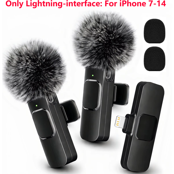 Microphone sans fil à clipser, connecteur Lightning uniquement, microphone miniature à clipser, idéal pour les diffusions en direct, les vlogs et les interviews.
