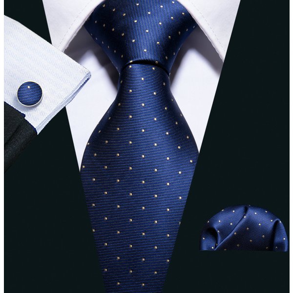 Fashion Blue Necktie For Men High Quality Dot Woven Tie With Pocket Square Cufflink Set Business Party Gift Barry.Wang 5095