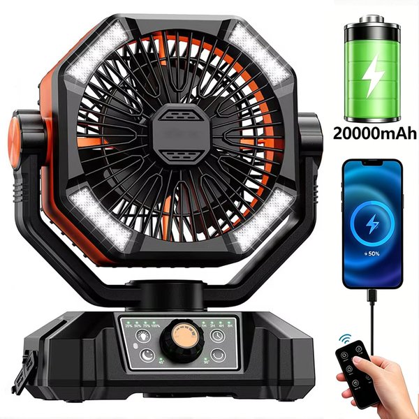 Ventilateur de radiateur 20000mAh batterie ventilateur de Camping 4 LED lanterne 8 vitesses ventilateur de bureau ventilateur extérieur Portable pour panneaux de courant de tente lieu de travail