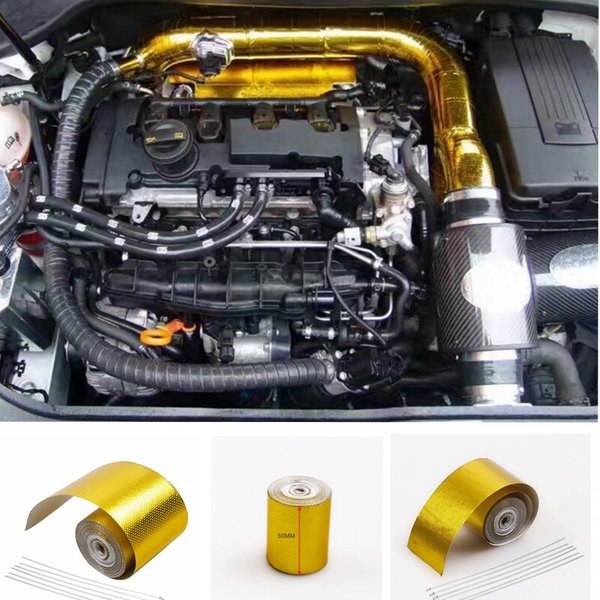 Gold Car Thermo-Auspuffband, automatisches Reset, Wärmedämmschutzband, flammhemmend, selbstklebend, wärmereflektierend
