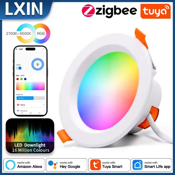 Lxin Tuya Downlight Zigbee3.0, Smart 5/7/10/15W LED Dimmbarer Spotstrahler, RGBCW Farbwechsel Warm-Kalt-Lampe, Sprachsteuerung mit Alexa Google Home
