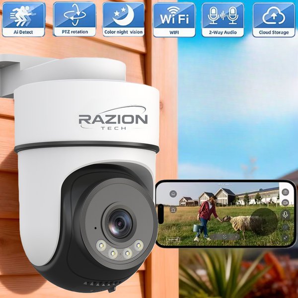 Kamera bezpieczeństwa przewodowa 8MP, kamera Wi-Fi 2.4G&5G, nagrywanie 24/7, ochrona domu, IP66, automatyczne śledzenie, kolorowy tryb nocny, kamera PTZ.