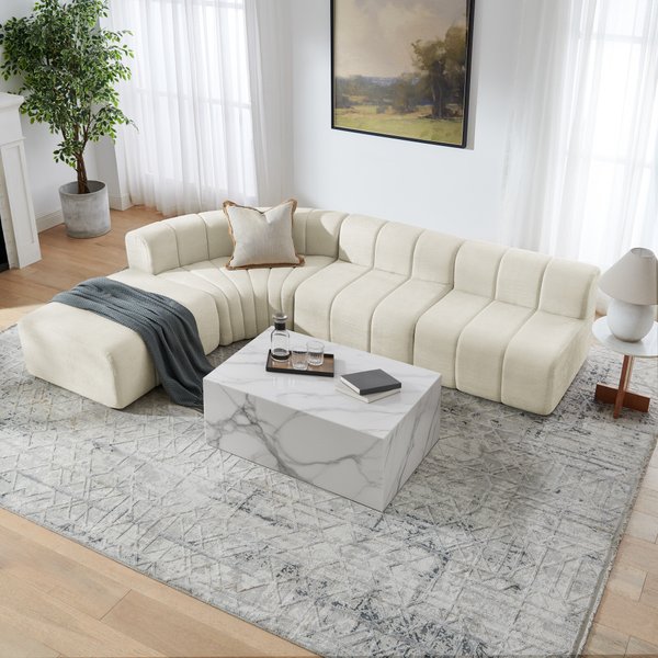 Canapé d'angle modulaire 4 places à compression, modules de canapé détachables librement combinables, unités sans dossier utilisables comme table de rangement temporaire, repose-pieds ou siège
