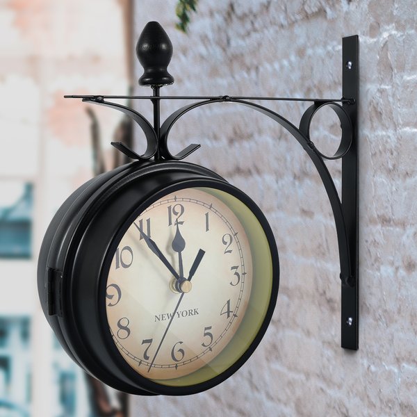 Quarz Wanduhr Europäischen Stil Eisen Hängen Uhr Garten Zentrale Station Uhren Doppelseitige Außerhalb Halterung Retro Dekoration
