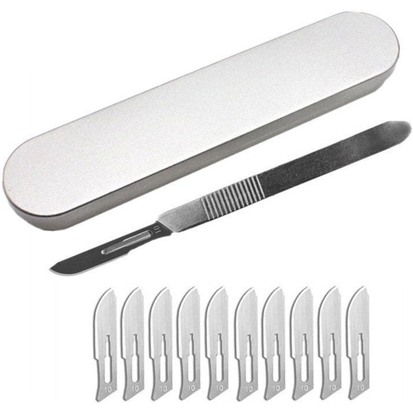 Outil NO.10-24 de générateurs de poignée en acier métallique, outil de bricolage, coupe de téléphone PCB Réparation Couteau artisanal Kit de scalpel Set avec boîte