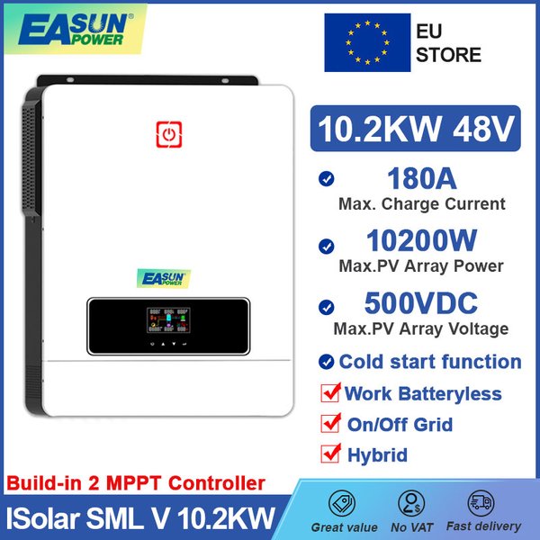 EASUN 10.2KW Hybrid Solar Inverter 48V On Grid Off Grid MPPT 230V 500V Pure Sine Wave Dual Input & Output With BMS WIFI Inverter