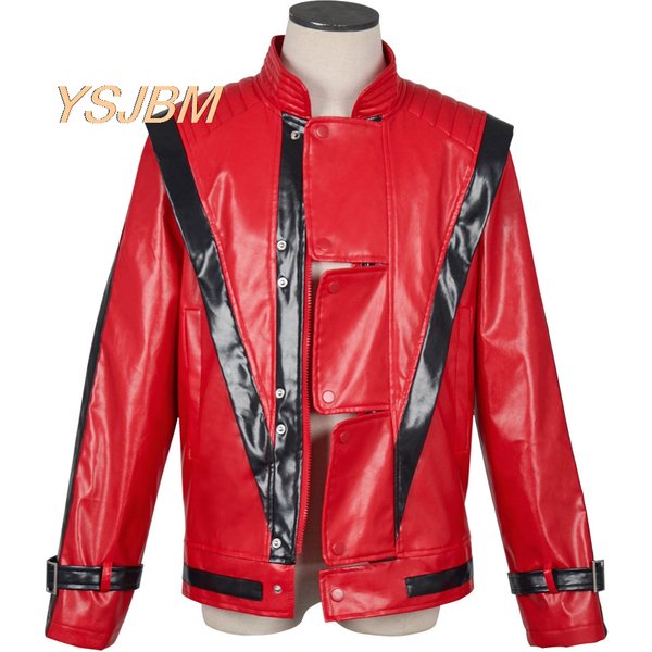 Veste en cuir rouge de cosplay Jackson, costume de cosplay, tenue de scène pour Halloween, vêtement pour homme.