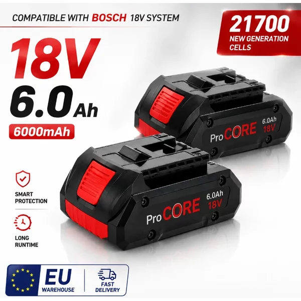 18V 6,0Ah Li-Ionen-Akku 21700 Zellen Hochleistungs-Ersatzpack mit Smart BMS Kompatibel mit Bosch Professional 18V Akku-Werkzeugen BAT609 BAT618 EU-Lager Schneller Versand