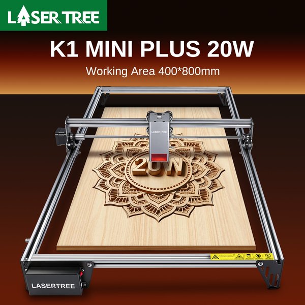 LASER TREE K1 MINI PLUS Lasergraviergerät mit 20W Lasermodul Holzbearbeitungs-Lasergravur- und Schneidemaschine Arbeitsbereich 400x800mm