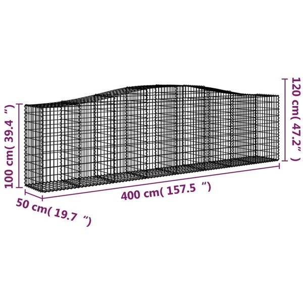 Gabion à arche haute 400x50x100/120cm, en fer galvanisé, durable et facile à nettoyer