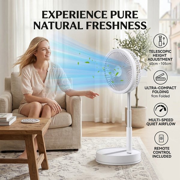 8000mAh USB Wiederaufladbarer Faltbarer 9-Zoll Mini-Tischventilator Ultra-Leise Starker Luftstrom Leichtgewichtig Tragbar für Zuhause Büro Schlafzimmer Reisen Camping Outdoor