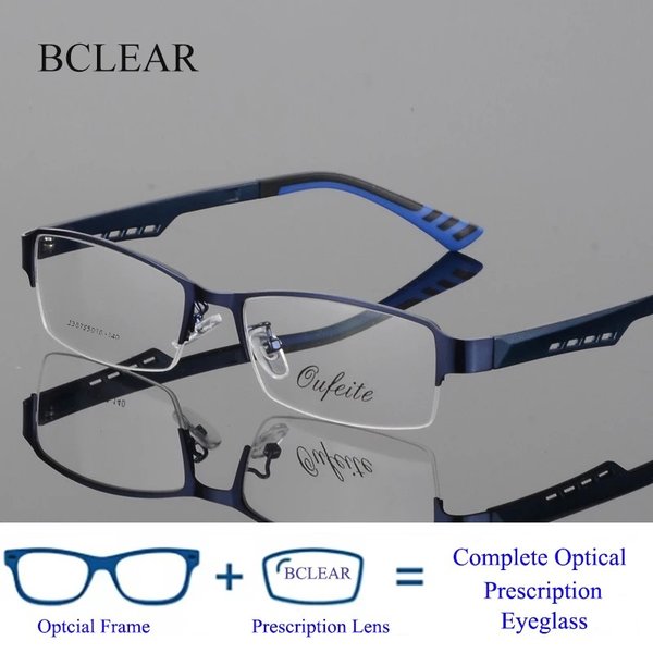 BCLEAR-Lunettes optiques myopes pour hommes, lunettes multifocales, grand visage, cadre carré demi-jante, alliage progressif