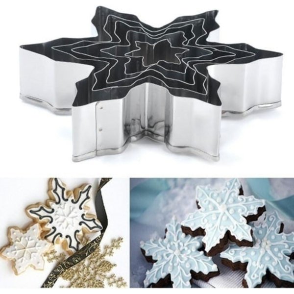 5 pièces/ensemble flocon de neige Cutter biscuits en acier inoxydable Fondant gâteau de noël pâtisserie moule bricolage cuisine outil de cuisson (couleur: argent)
