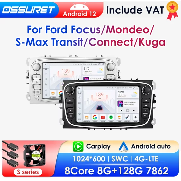 Carplay Android Radio samochodowe dla Ford/Focus/S-Max/Mondeo 9/GalaxyC-Max multimedialny odtwarzacz wideo nawigacja GPS bez DVD 7862