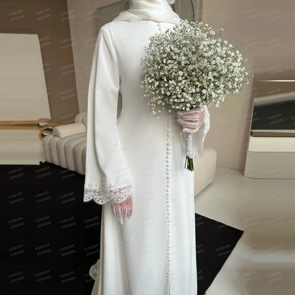 Robes De mariée simples et élégantes, ligne A, dentelle formelle, manches longues, boutons, traîne De balayage, personnalisées