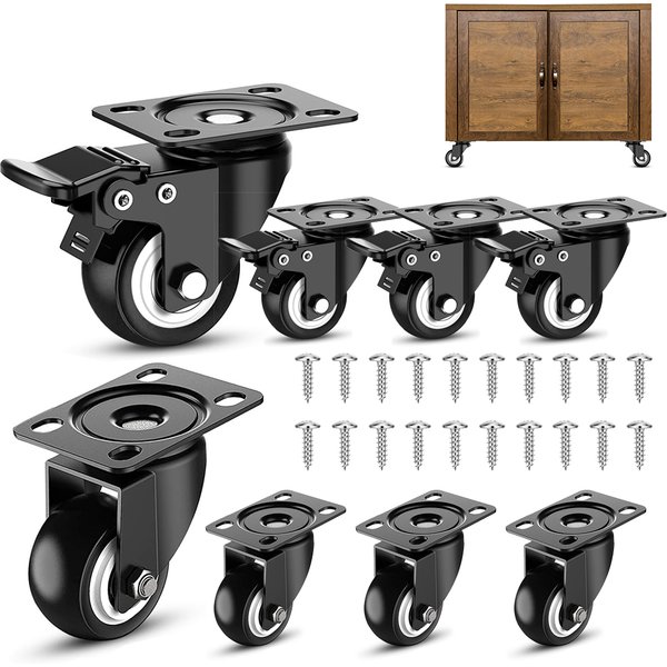 8 roulettes robustes pour meubles 50 mm, roulettes de transport, roulettes pivotantes avec frein