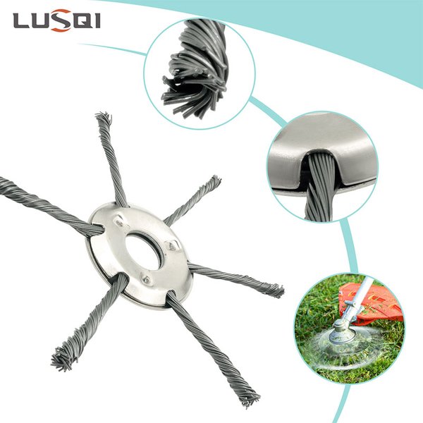 LUSQI 6/8/9 Zoll Stahldraht Radkopf Rasentrimmerkopf Universal Unkrautbürste Passend für geraden Schaft Freischneider Entfernung Moos Rost