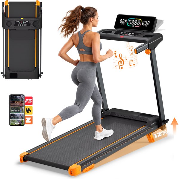 Tapis de course pliable 3 en 1 Y-RAIN avec barres d'appui, inclinaison de 12 %, vitesse de 1 à 12 km/h, moteur silencieux, 12 programmes, capacité de 150 kg, pour la maison et le bureau