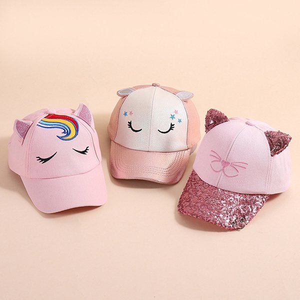 Casquette de baseball brodée de chat coréen pour enfants, chapeau de soleil pour filles, paillettes de dessin animé, décontracté, enfants de 4 à 12 ans