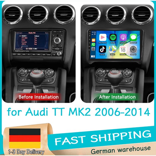 4GB+64GB 9' Auto-Stereoanlage für Audi TT MK2 2006-2014 Android15 GPS-Navigation mit Carplay Android Auto WLAN Bluetooth FM/RDS