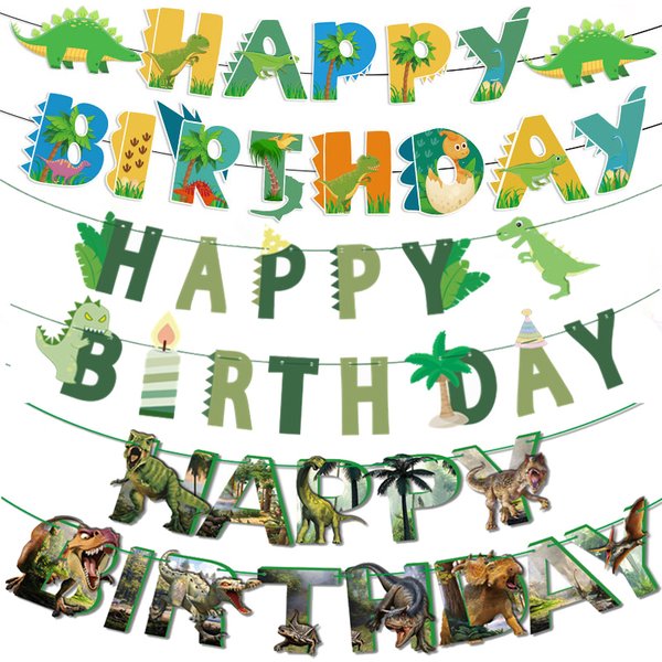 Dinosaur Happy Birthday paper Banner Dinosaur Birthday Party Decorations for Boys Kids Dino Theme Party Garland Flag Supplies