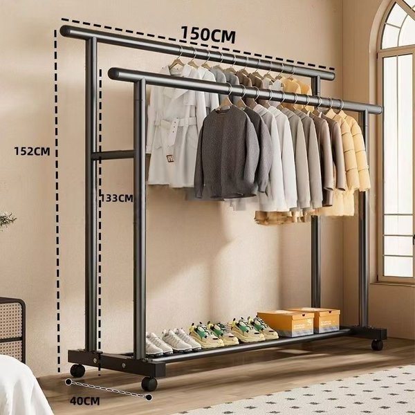 Porte-vêtements sur roulettes, robuste, en métal – Armoire mobile pour suspendre les vêtements dans la chambre, la buanderie ou le salon