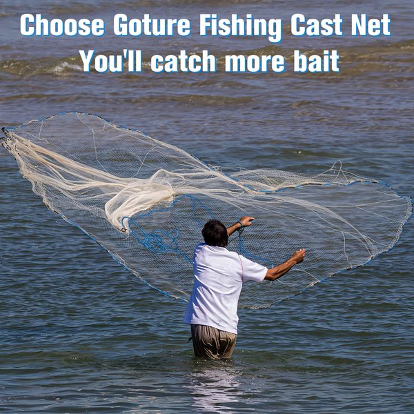 Goture 3ft-12ft Monofilament-Angelschnur-Wurfnetz mit Stahlsinkern, Outdoor-Handwurfnetz, Salzwasser-Fischernetz, Wurfnetze
