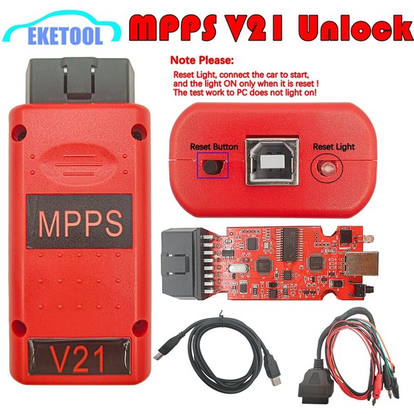 Entsperren Sie den roten MPPS V21 Reset-Taste Unbegrenzte Tokens Red PCB Board Full Chip mit Breakout Tricore Cable ECU Chip Tuning Tool