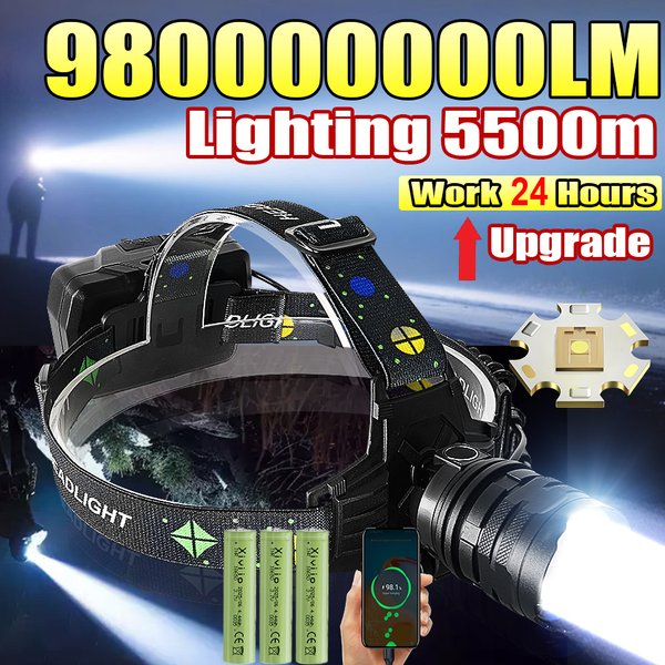 980000000LM Ultrahelle LED-Stirnlampen Hochleistungs-Scheinwerfer USB wiederaufladbare Stirnlampe für Outdoor-Angeln Jagd Camping