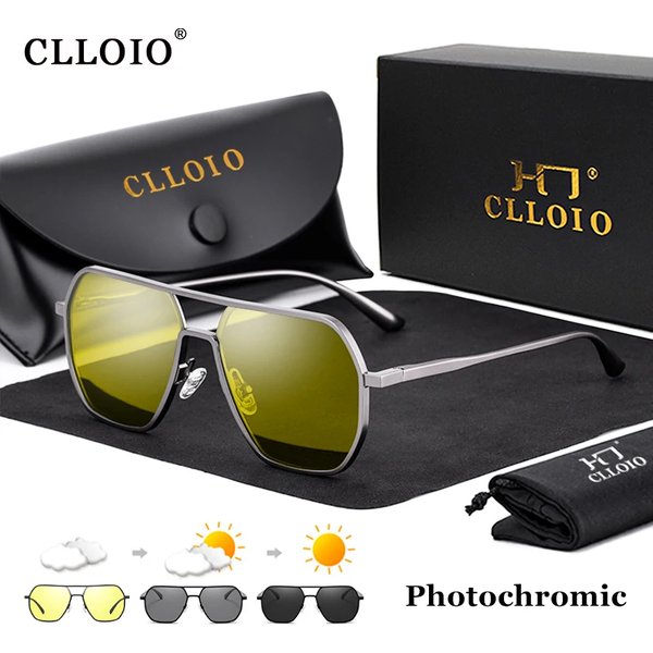 CLLOIO przeciwodblaskowe okulary noktowizyjne mężczyźni kobiety spolaryzowane okulary przeciwsłoneczne do jazdy kwadratowe aluminiowe fotochromowe okulary przeciwsłoneczne UV400